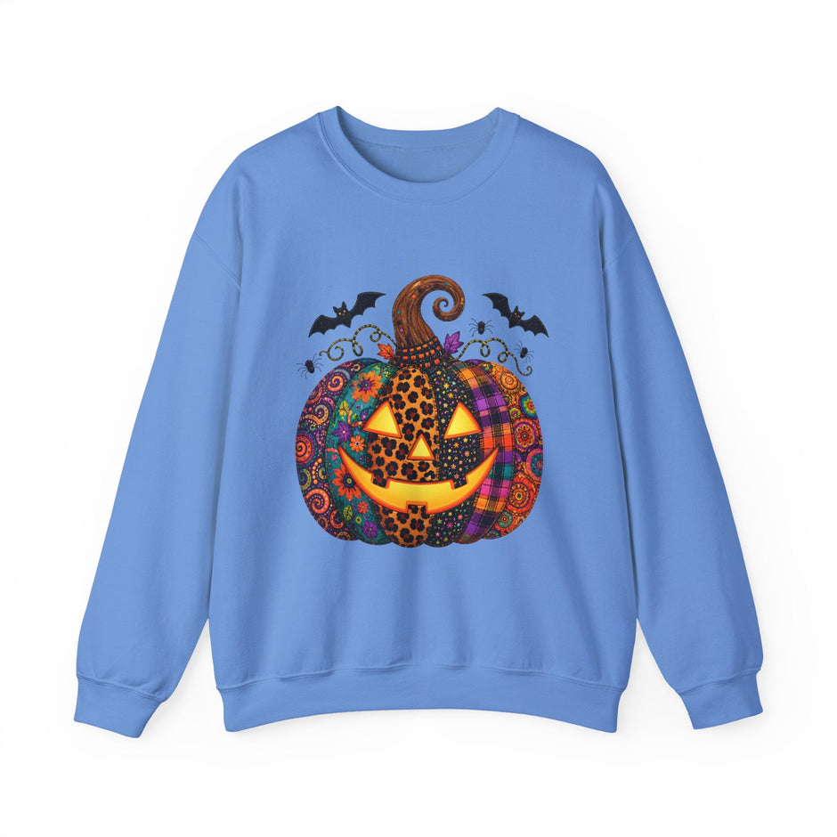 Halloween Jack-O'-Lantern Sweatshirt — Colorful Patterned Pumpkin Crewneck - Westport Cove