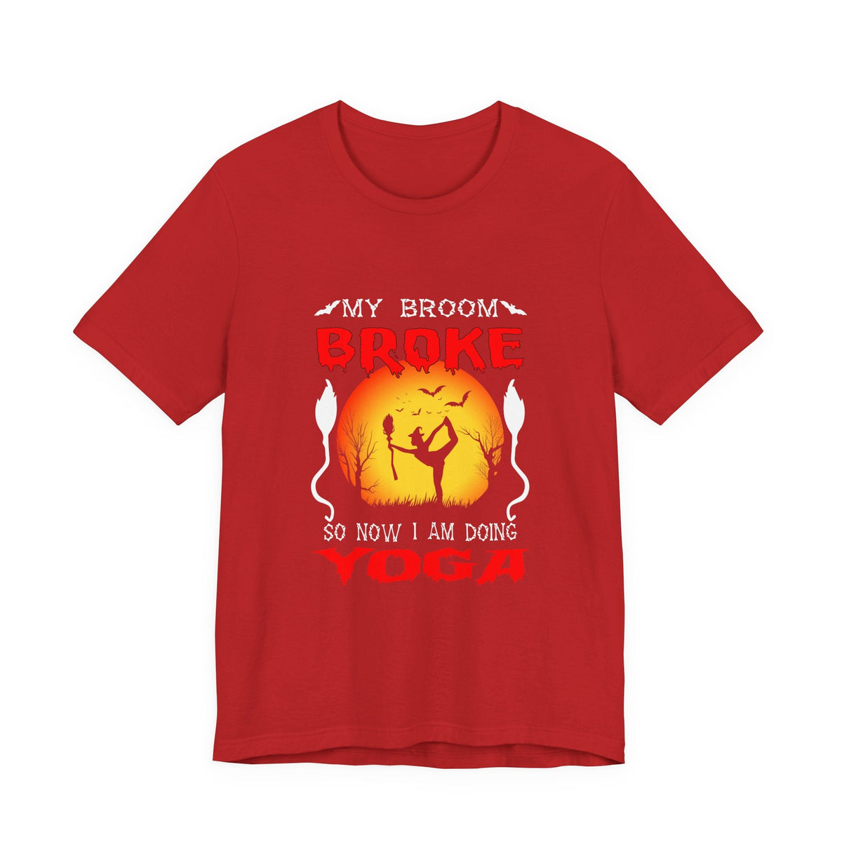 Halloween Witch Yoga T-Shirt — “My Broom Broke So Now I Am Doing Yoga” - Westport Cove
