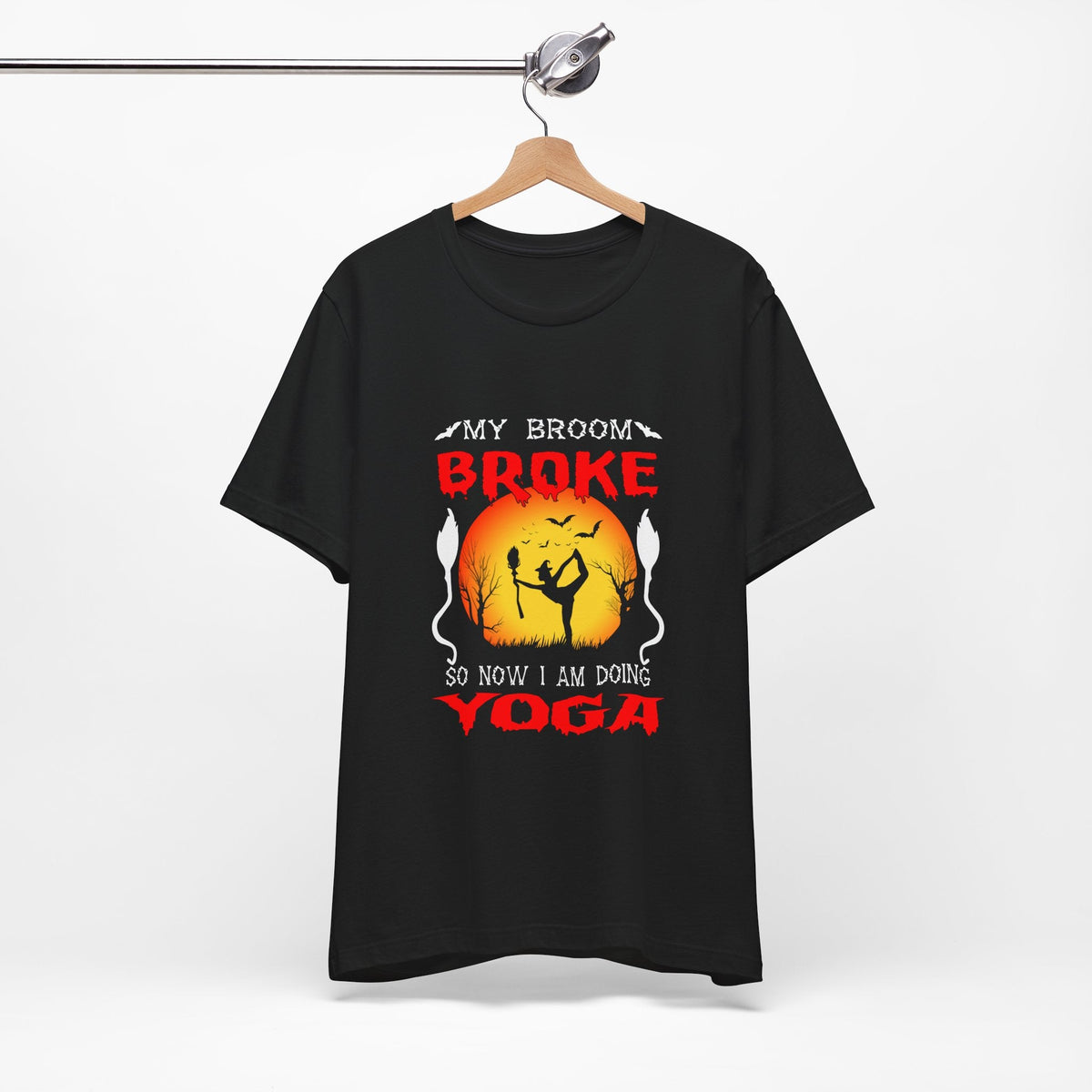 Halloween Witch Yoga T-Shirt — “My Broom Broke So Now I Am Doing Yoga” - Westport Cove