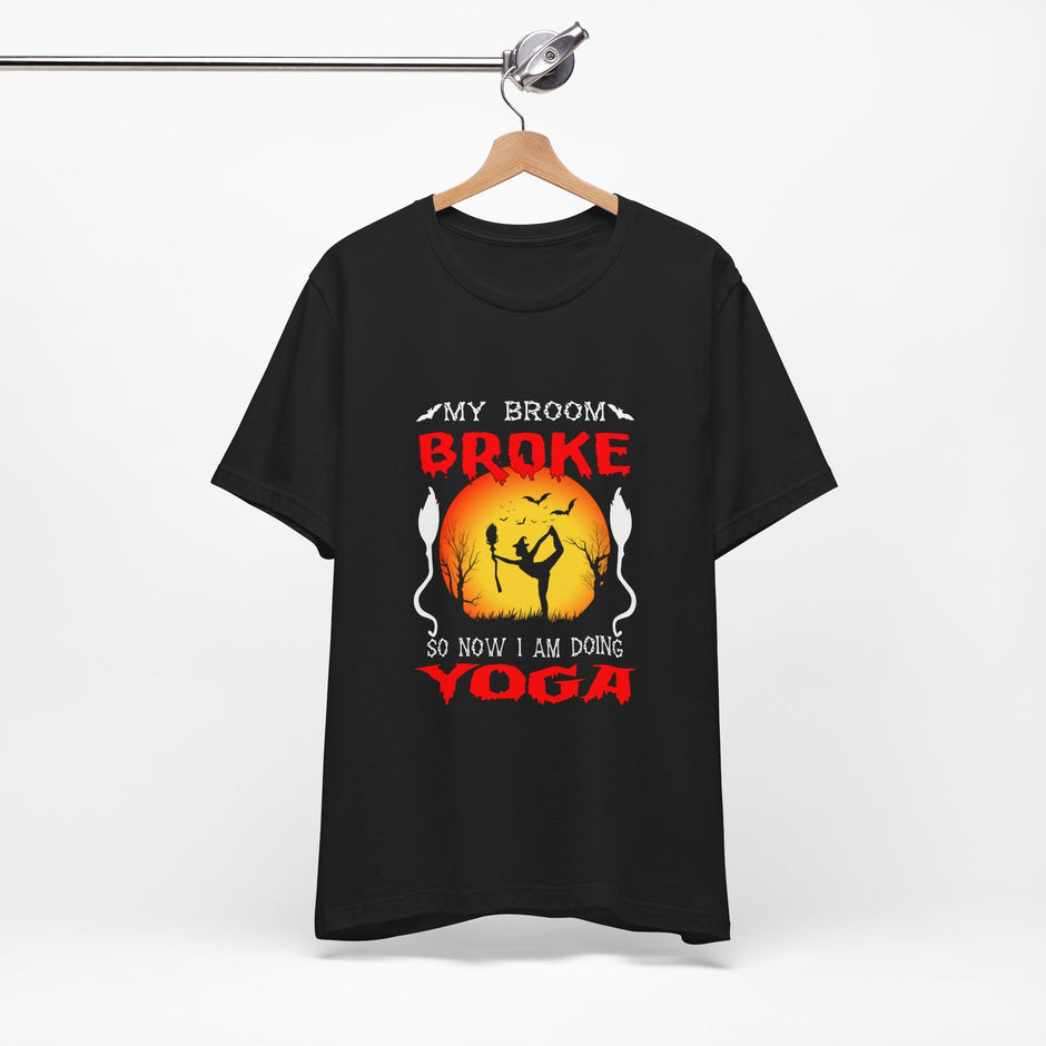 Halloween Witch Yoga T-Shirt — “My Broom Broke So Now I Am Doing Yoga” - Westport Cove