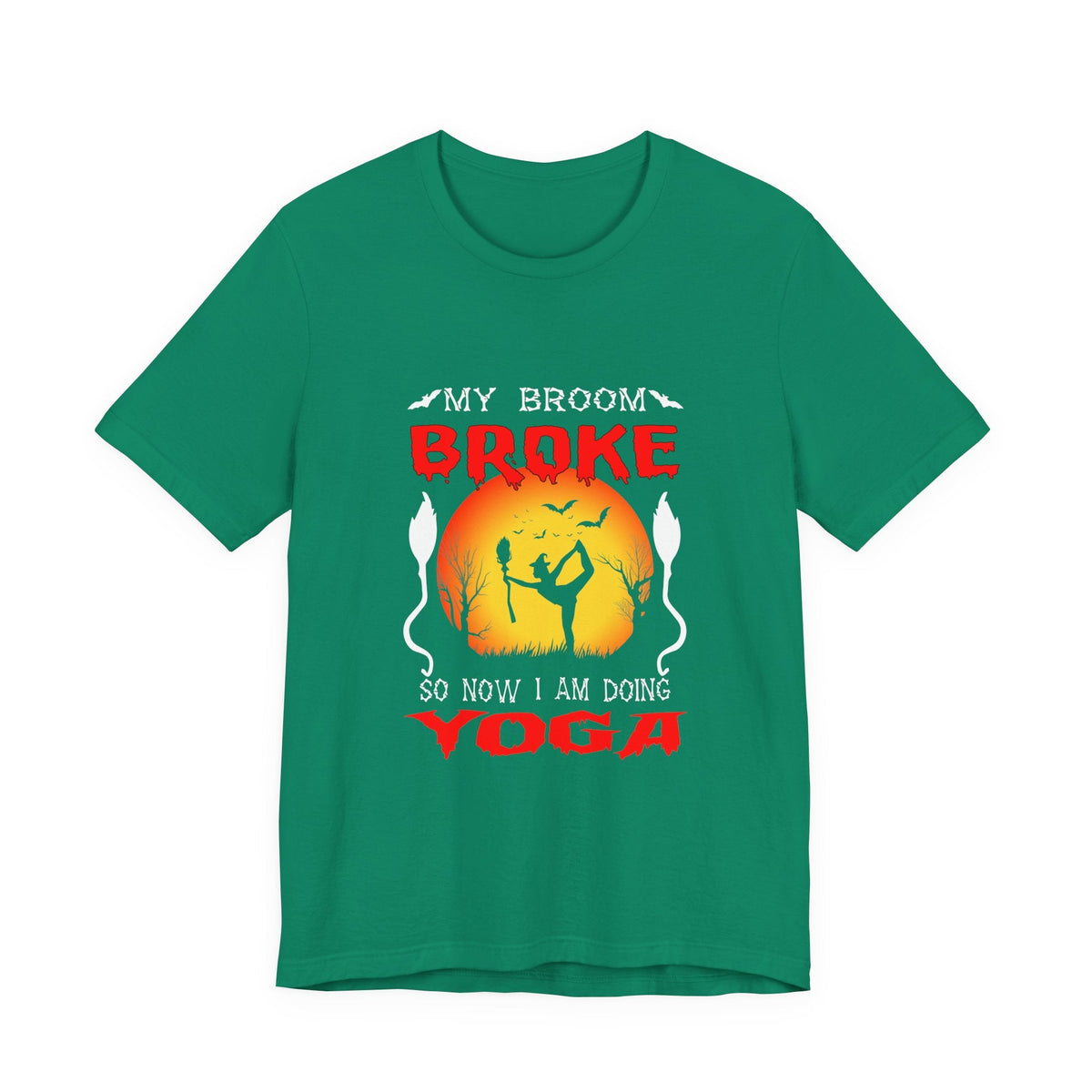 Halloween Witch Yoga T-Shirt — “My Broom Broke So Now I Am Doing Yoga” - Westport Cove
