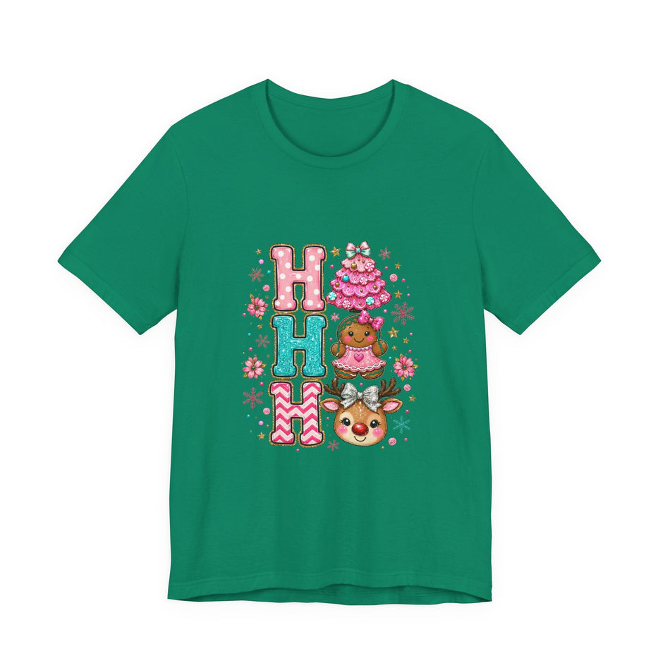 Ho Ho Ho Cute Christmas Tee — Pink Tree, Gingerbread & Reindeer Holiday Shirt - Westport Cove