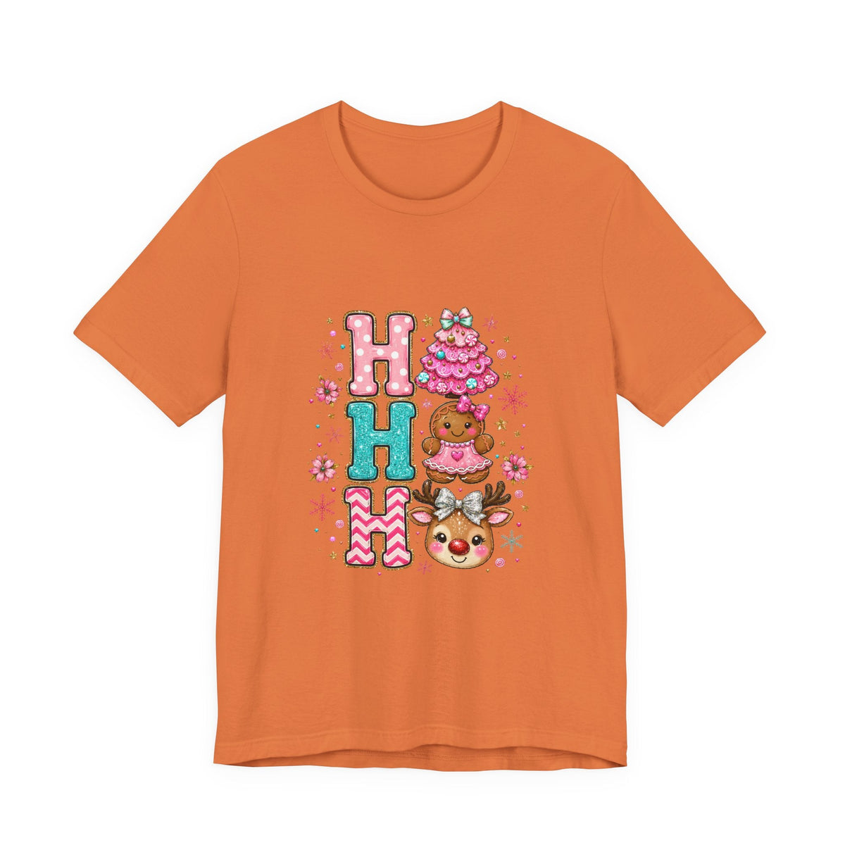 Ho Ho Ho Cute Christmas Tee — Pink Tree, Gingerbread & Reindeer Holiday Shirt - Westport Cove