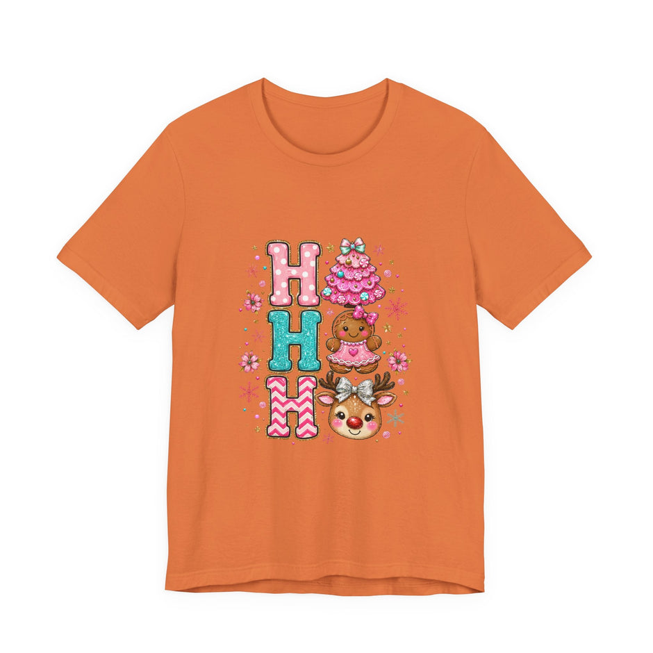 Ho Ho Ho Cute Christmas Tee — Pink Tree, Gingerbread & Reindeer Holiday Shirt - Westport Cove