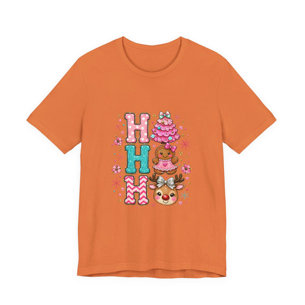 Ho Ho Ho Cute Christmas Tee — Pink Tree, Gingerbread & Reindeer Holiday Shirt - Westport Cove
