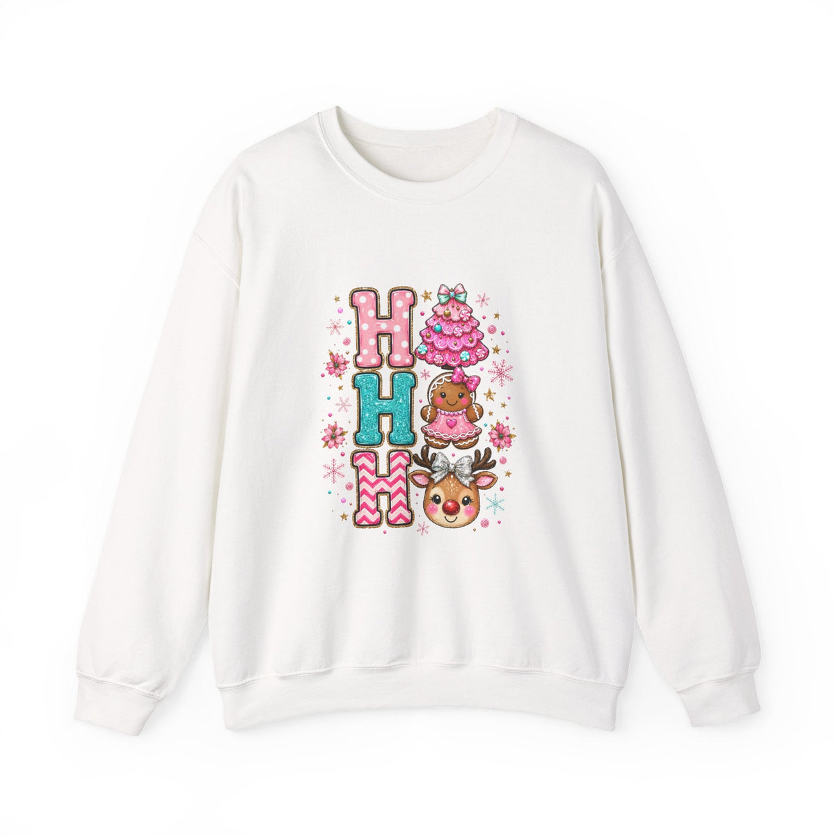 Holiday 'HO HO HO' Cute Reindeer & Gingerbread Crewneck Sweatshirt - Westport Cove