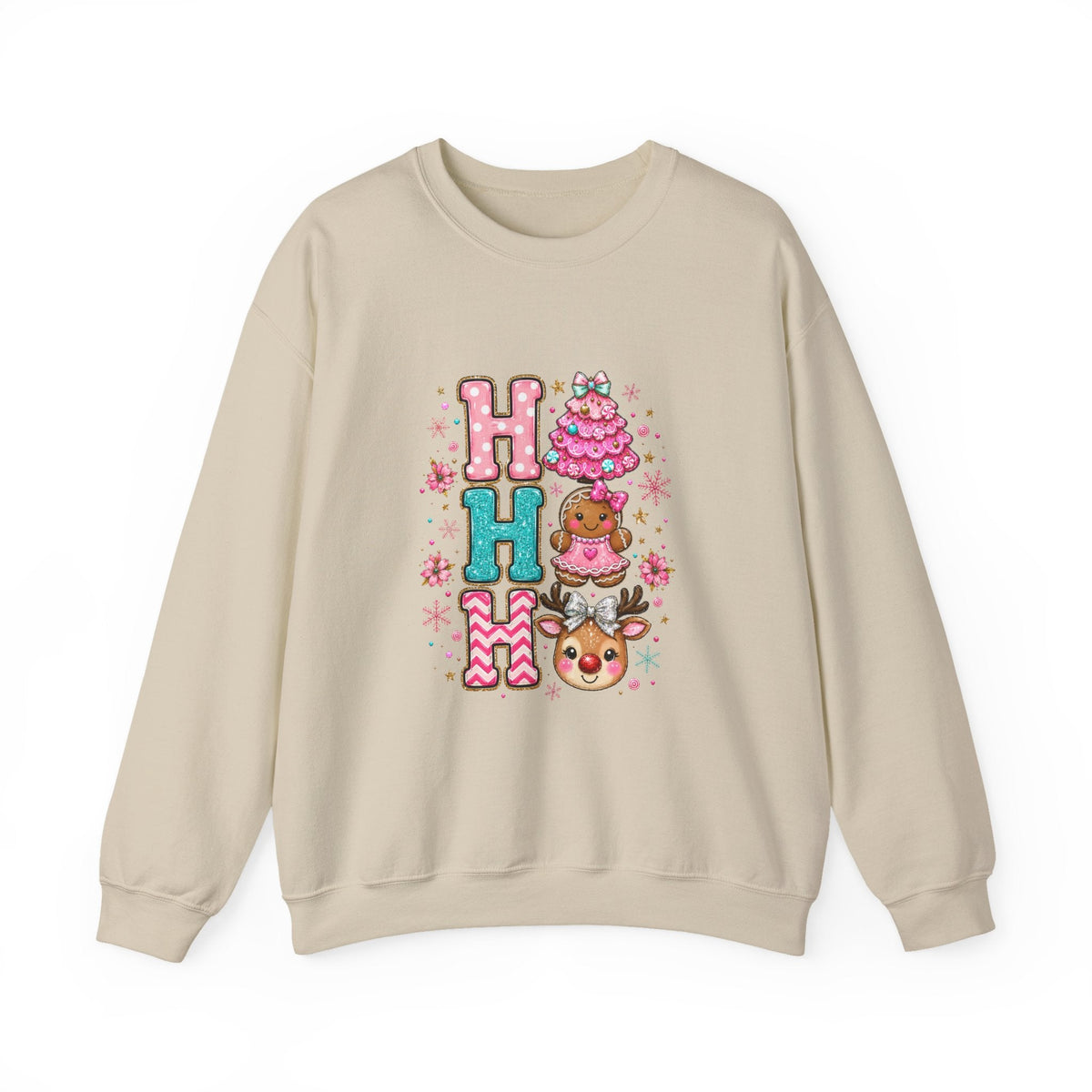 Holiday 'HO HO HO' Cute Reindeer & Gingerbread Crewneck Sweatshirt - Westport Cove