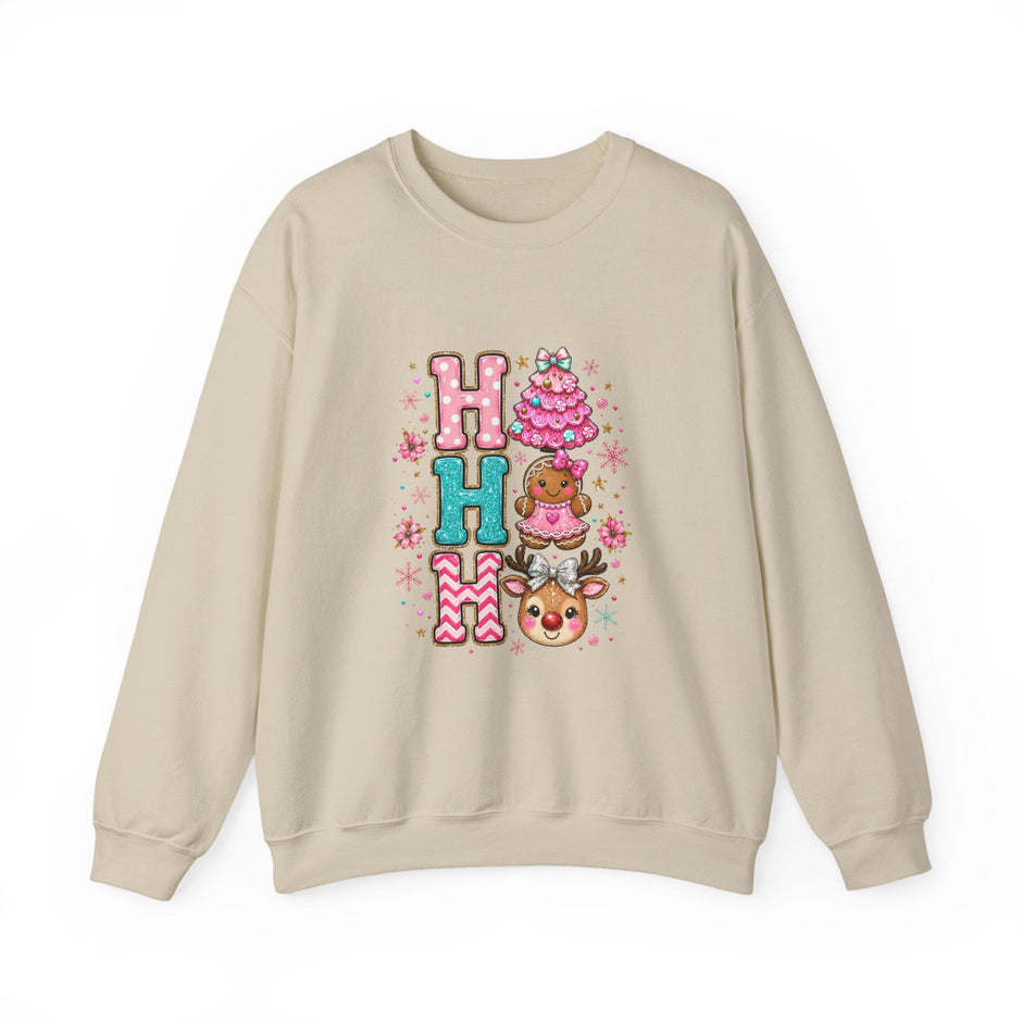Holiday 'HO HO HO' Cute Reindeer & Gingerbread Crewneck Sweatshirt - Westport Cove