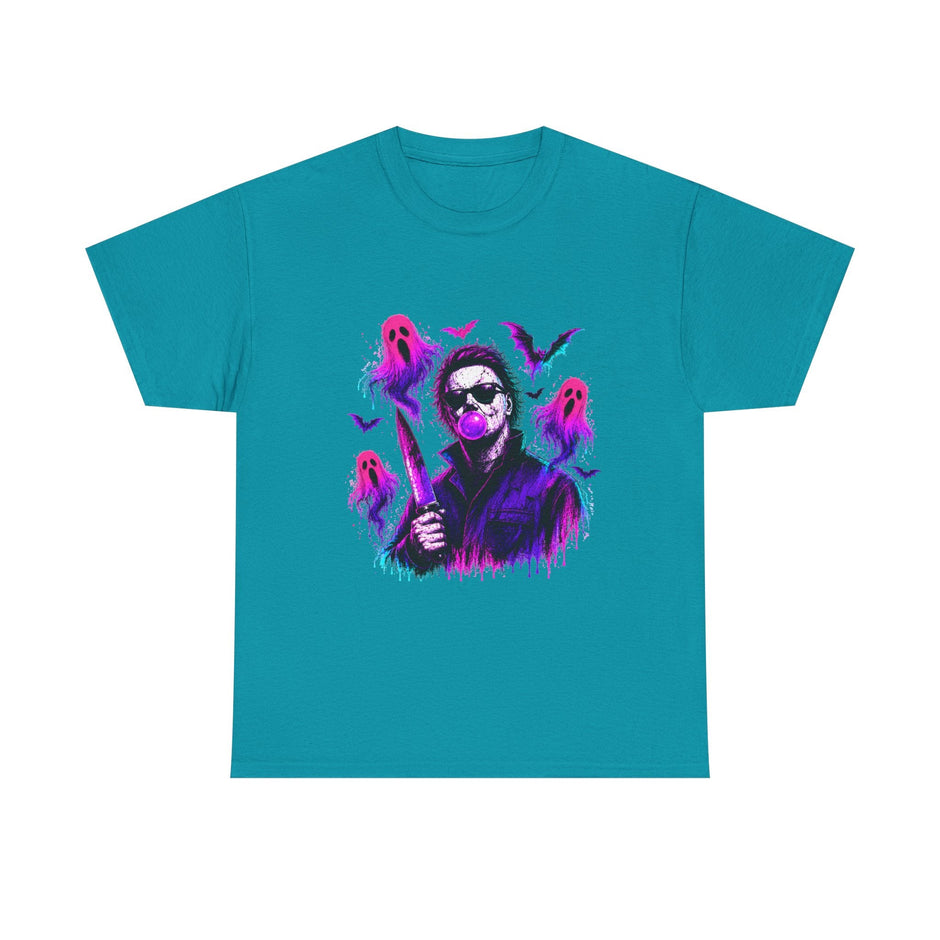 Horror Retro Tee — Neon Michael Myers Design with Ghosts & Bats - Westport Cove
