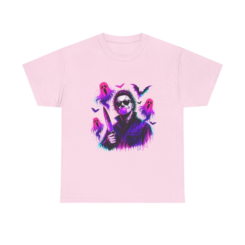 Horror Retro Tee — Neon Michael Myers Design with Ghosts & Bats - Westport Cove