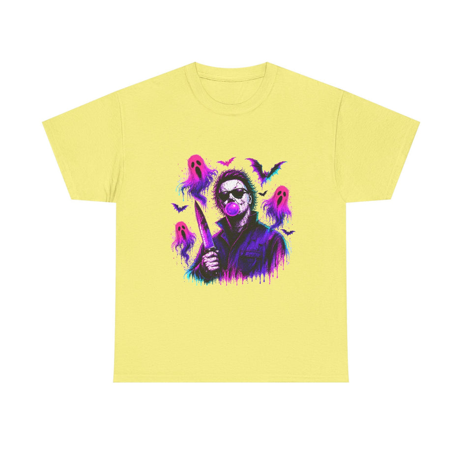 Horror Retro Tee — Neon Michael Myers Design with Ghosts & Bats - Westport Cove