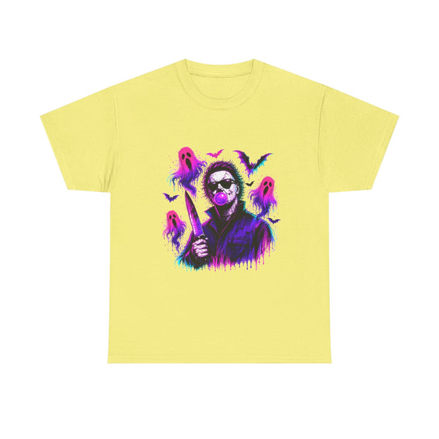 Horror Retro Tee — Neon Michael Myers Design with Ghosts & Bats - Westport Cove