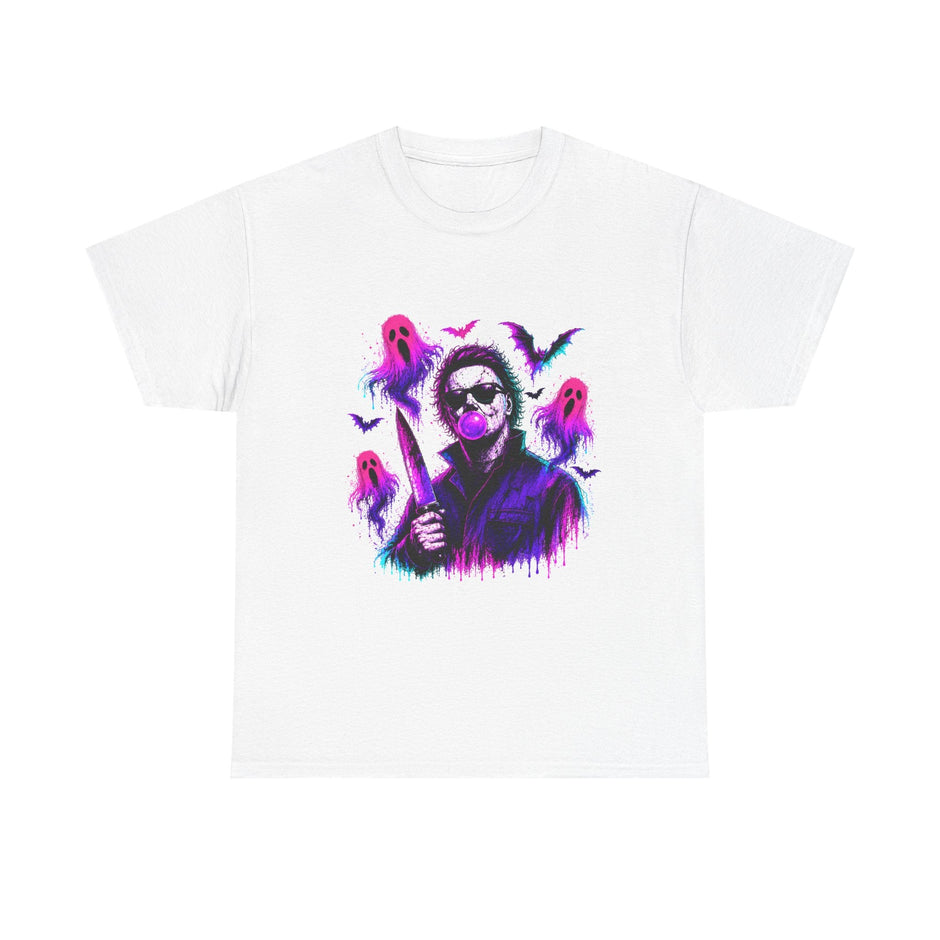 Horror Retro Tee — Neon Michael Myers Design with Ghosts & Bats - Westport Cove