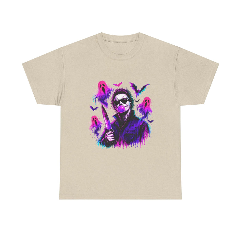Horror Retro Tee — Neon Michael Myers Design with Ghosts & Bats - Westport Cove