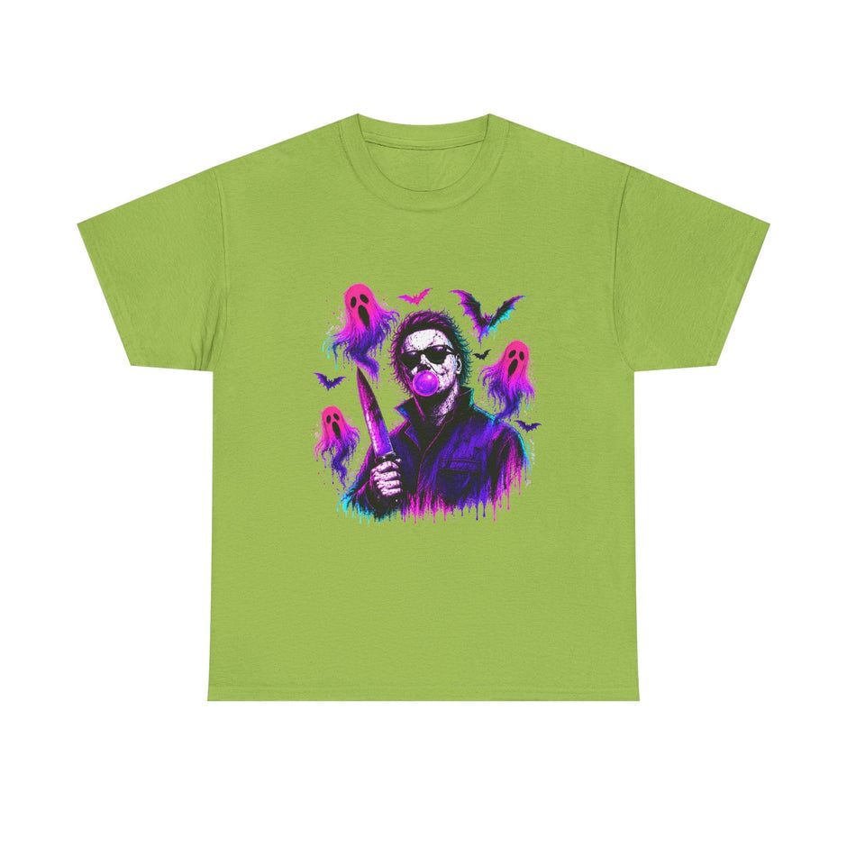 Horror Retro Tee — Neon Michael Myers Design with Ghosts & Bats - Westport Cove