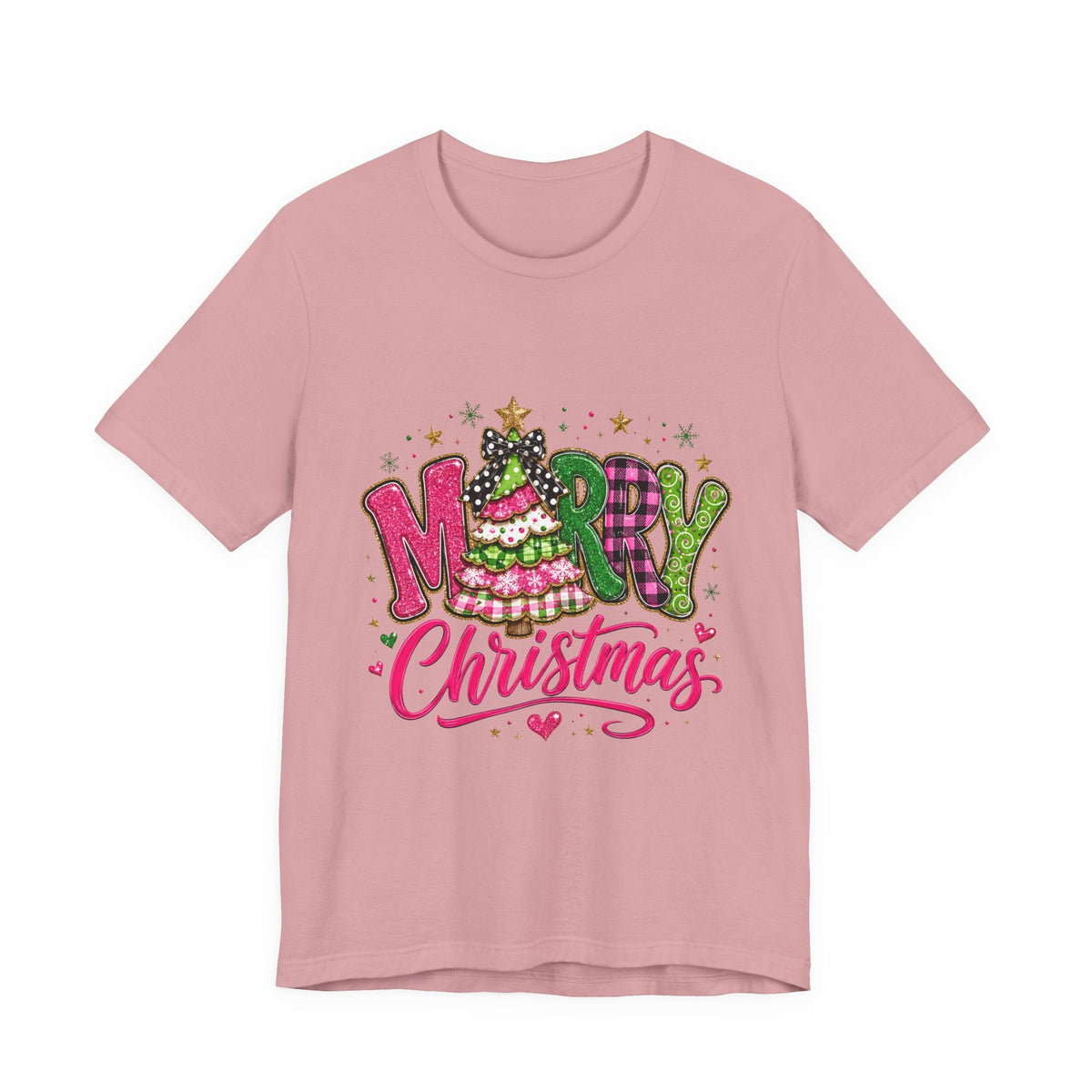 Merry Christmas Graphic Tee — Festive Pink & Green Holiday T-Shirt - Westport Cove