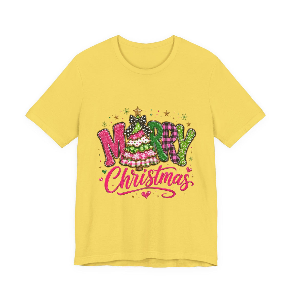 Merry Christmas Graphic Tee — Festive Pink & Green Holiday T-Shirt - Westport Cove