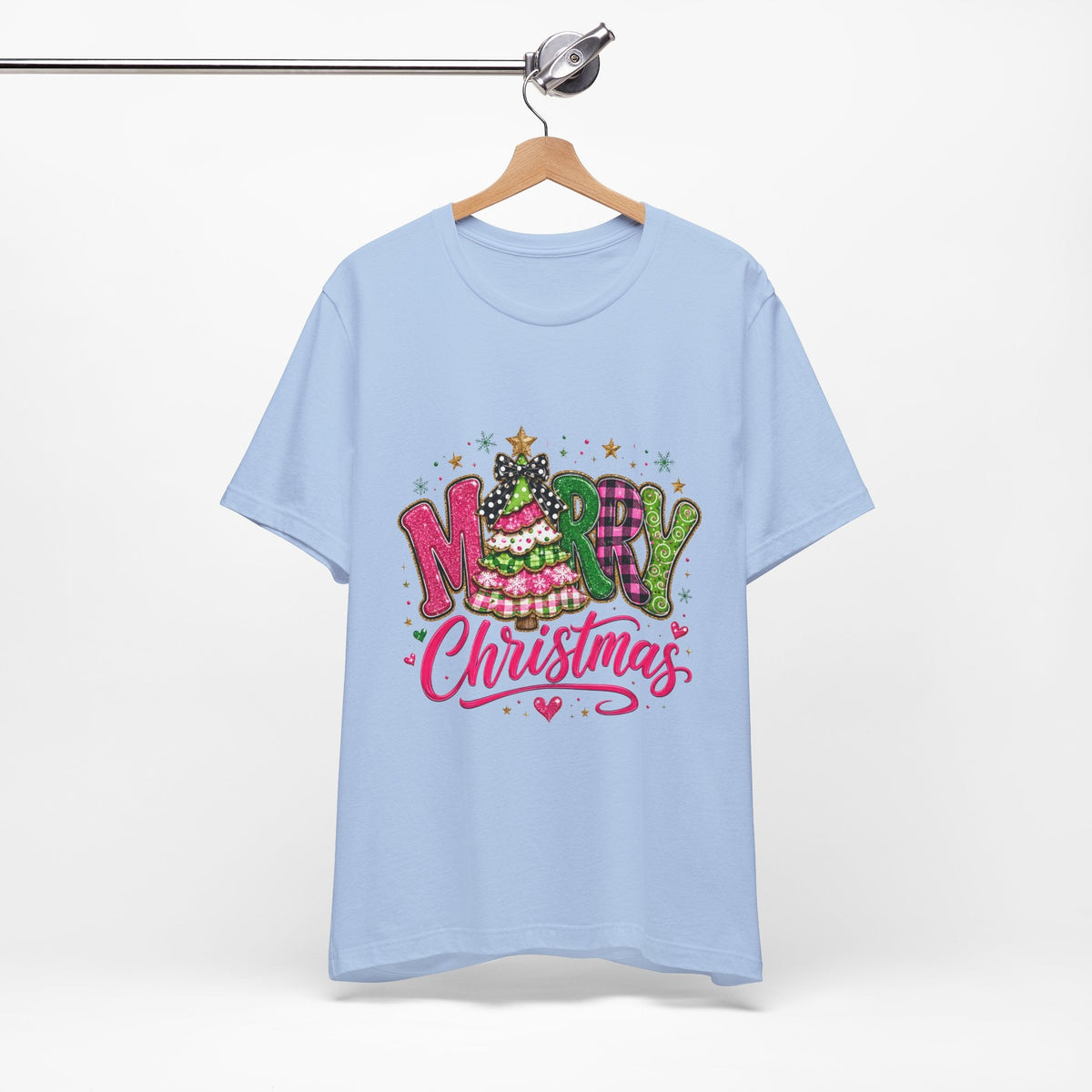 Merry Christmas Graphic Tee — Festive Pink & Green Holiday T-Shirt - Westport Cove