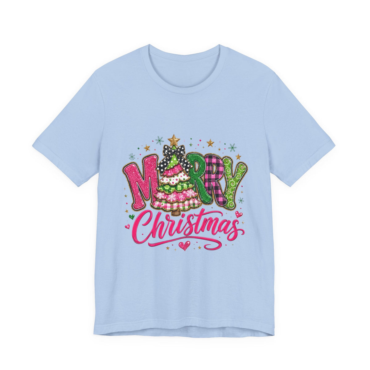 Merry Christmas Graphic Tee — Festive Pink & Green Holiday T-Shirt - Westport Cove
