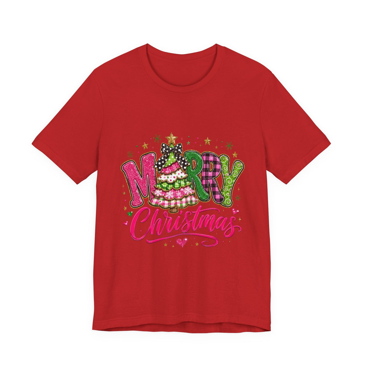 Merry Christmas Graphic Tee — Festive Pink & Green Holiday T-Shirt - Westport Cove