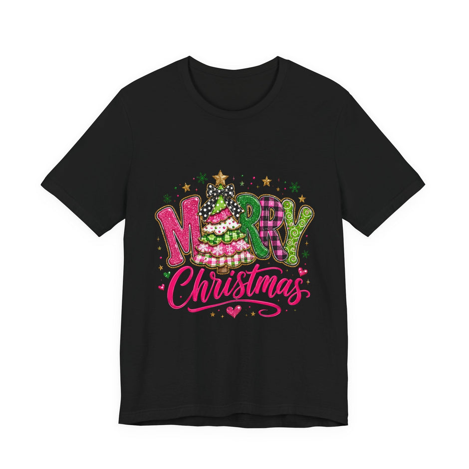 Merry Christmas Graphic Tee — Festive Pink & Green Holiday T-Shirt - Westport Cove