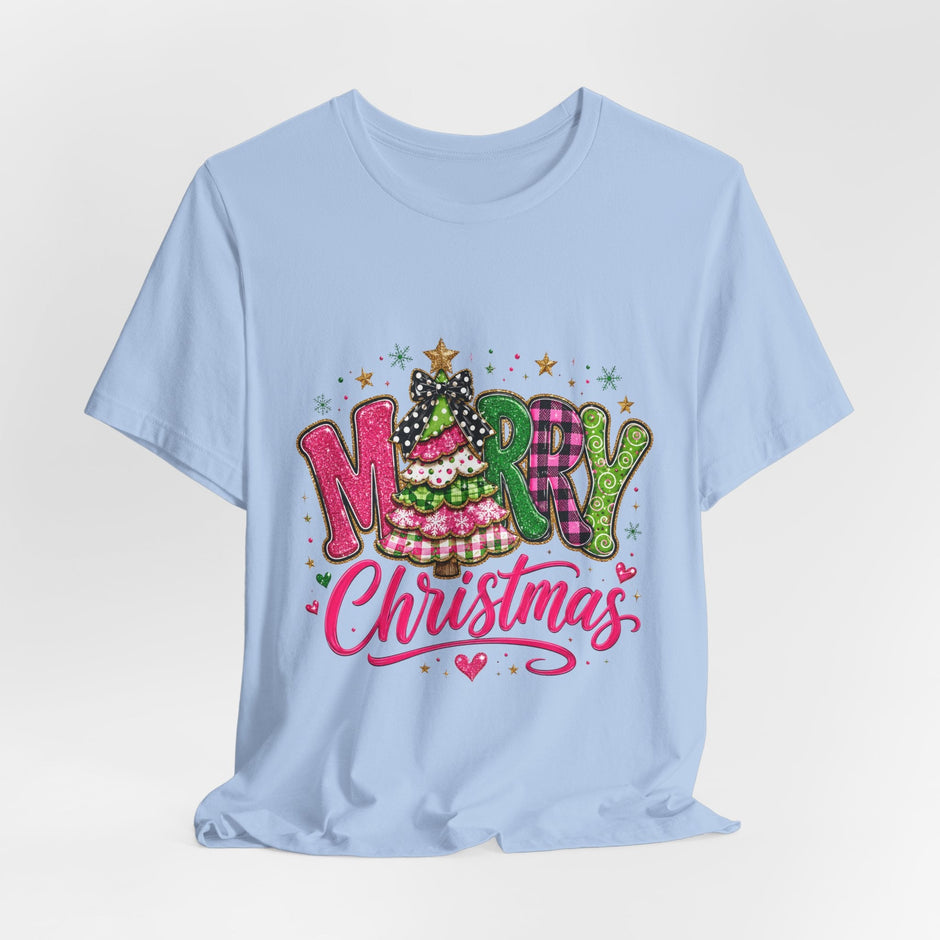 Merry Christmas Graphic Tee — Festive Pink & Green Holiday T-Shirt - Westport Cove