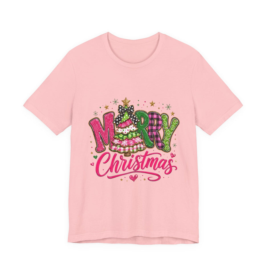 Merry Christmas Graphic Tee — Festive Pink & Green Holiday T-Shirt - Westport Cove