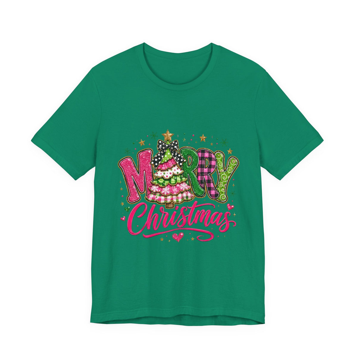 Merry Christmas Graphic Tee — Festive Pink & Green Holiday T-Shirt - Westport Cove