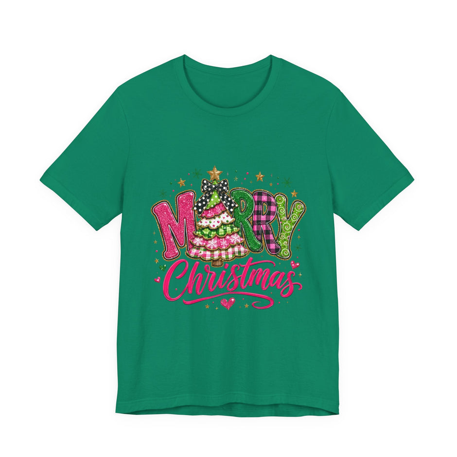 Merry Christmas Graphic Tee — Festive Pink & Green Holiday T-Shirt - Westport Cove