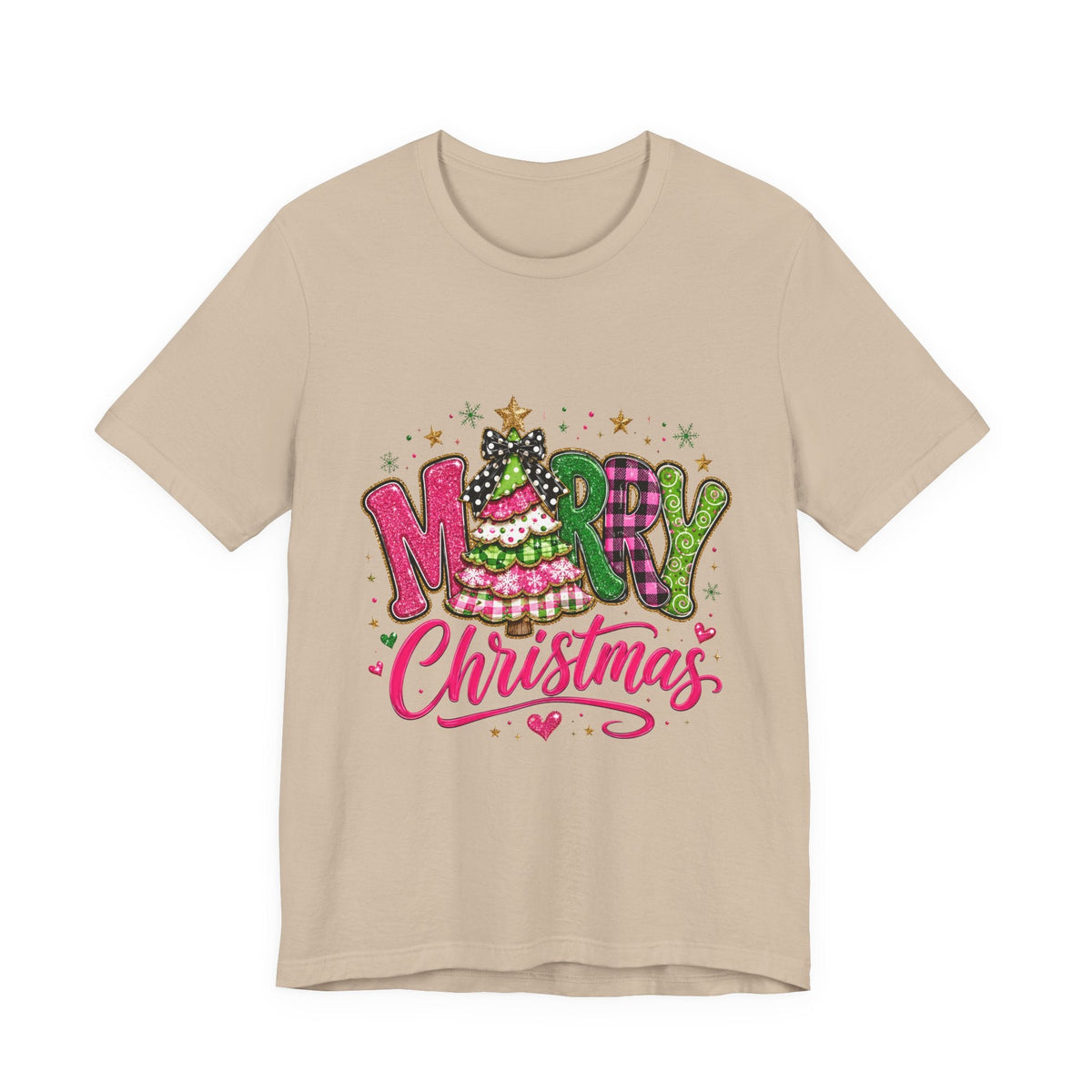 Merry Christmas Graphic Tee — Festive Pink & Green Holiday T-Shirt - Westport Cove