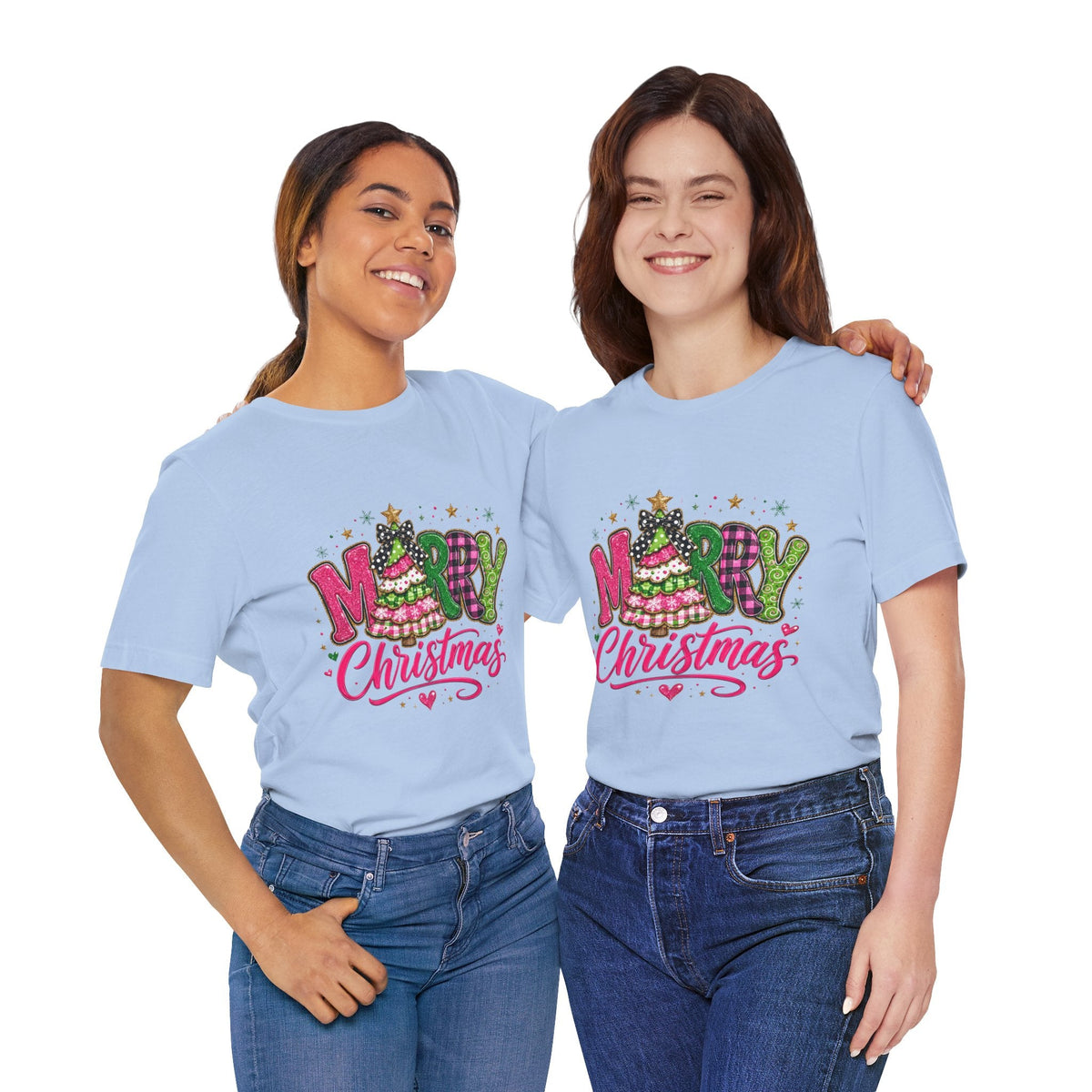 Merry Christmas Graphic Tee — Festive Pink & Green Holiday T-Shirt - Westport Cove