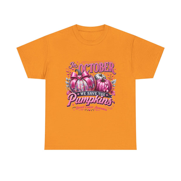 October Breast Cancer Awareness Pumpkin Tee — "In October We Save The Pumpkins" - Westport Cove
