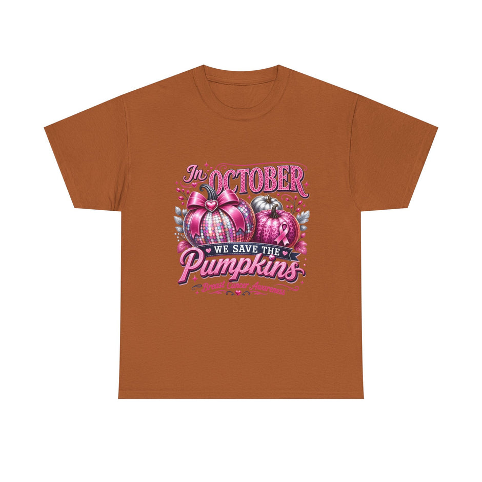 October Breast Cancer Awareness Pumpkin Tee — 