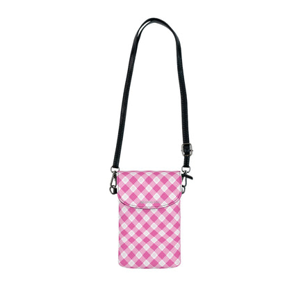 Pink Gingham - Phone Wallet Crossbody — Small Cell Phone Purse with Card Pocket - Westport Cove