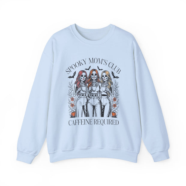 Spooky Moms Club Sweatshirt — "Caffeine Required" Halloween Skeleton Mom Crewneck - Westport Cove