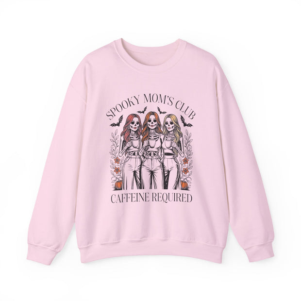 Spooky Moms Club Sweatshirt — "Caffeine Required" Halloween Skeleton Mom Crewneck - Westport Cove