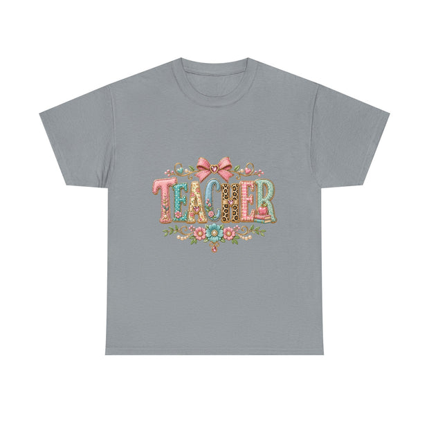 Teacher Floral Graphic Tee — Vintage Bow & Floral "TEACHER" Design - Westport Cove
