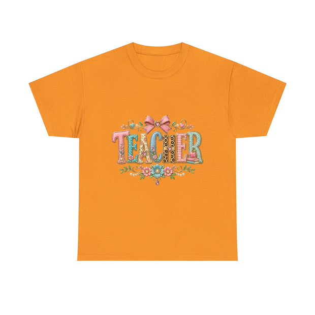 Teacher Floral Graphic Tee — Vintage Bow & Floral "TEACHER" Design - Westport Cove
