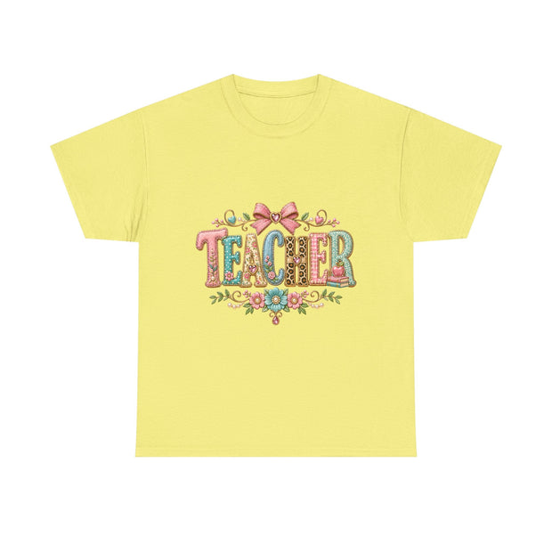 Teacher Floral Graphic Tee — Vintage Bow & Floral "TEACHER" Design - Westport Cove