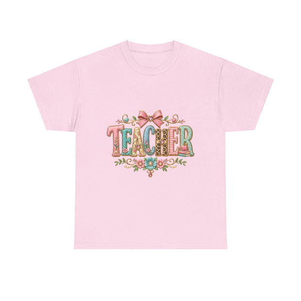 Teacher Floral Graphic Tee — Vintage Bow & Floral "TEACHER" Design - Westport Cove