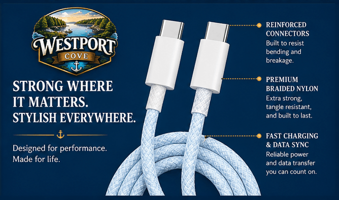 USB-C to USB-C Charger Cord - (1M) - Pure Copper Core - Westport Cove