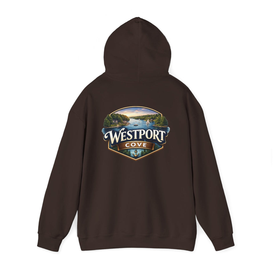 Westport Cove Hoodie — Scenic Lake Cabin Vintage Logo Hooded Sweatshirt - Westport Cove