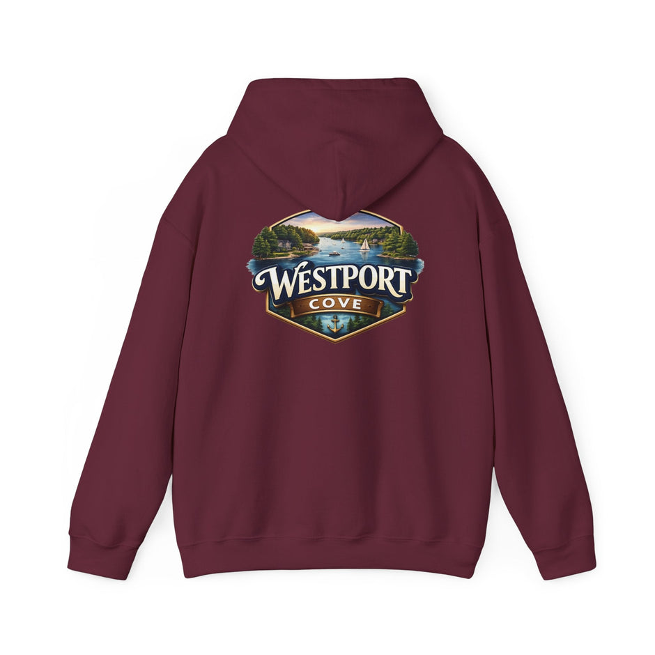 Westport Cove Hoodie — Scenic Lake Cabin Vintage Logo Hooded Sweatshirt - Westport Cove