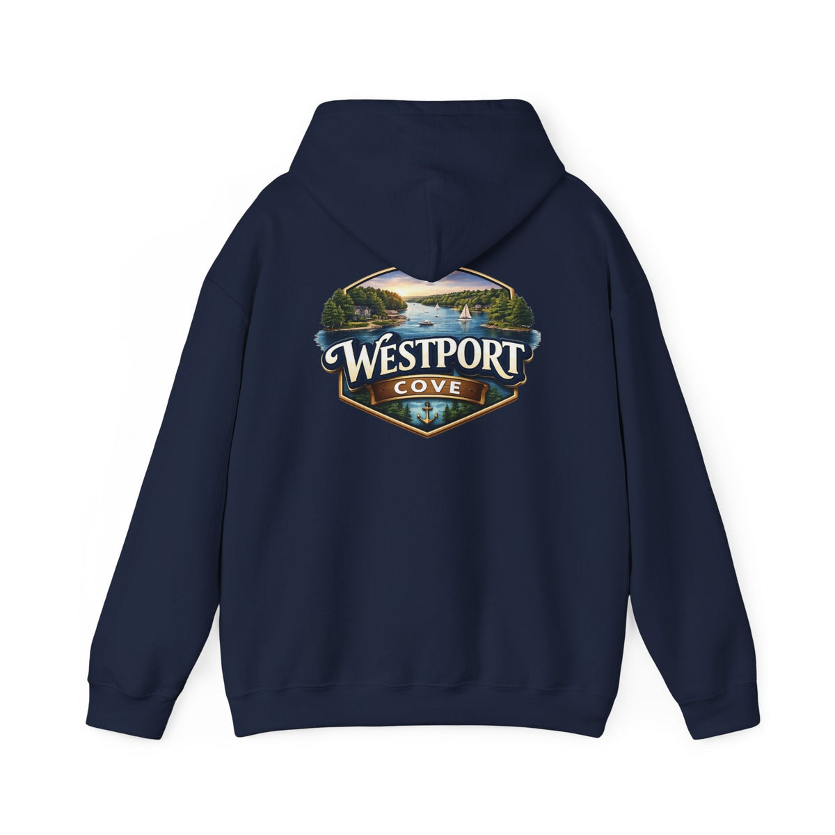 Westport Cove Hoodie — Scenic Lake Cabin Vintage Logo Hooded Sweatshirt - Westport Cove