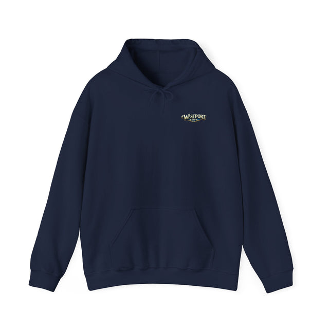 Westport Cove Hoodie — Scenic Lake Cabin Vintage Logo Hooded Sweatshirt - Westport Cove
