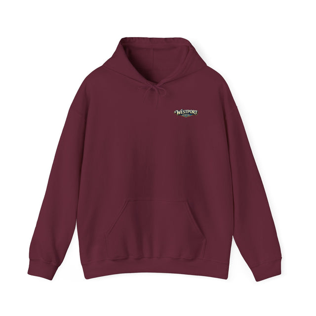 Westport Cove Hoodie — Scenic Lake Cabin Vintage Logo Hooded Sweatshirt - Westport Cove