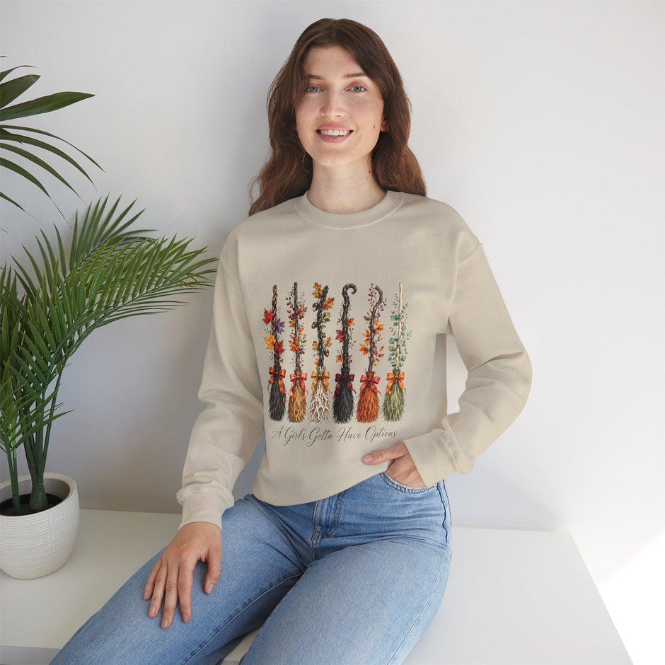 Witch Brooms Crewneck Sweatshirt —  Floral Brooms Fall Graphic - Westport Cove