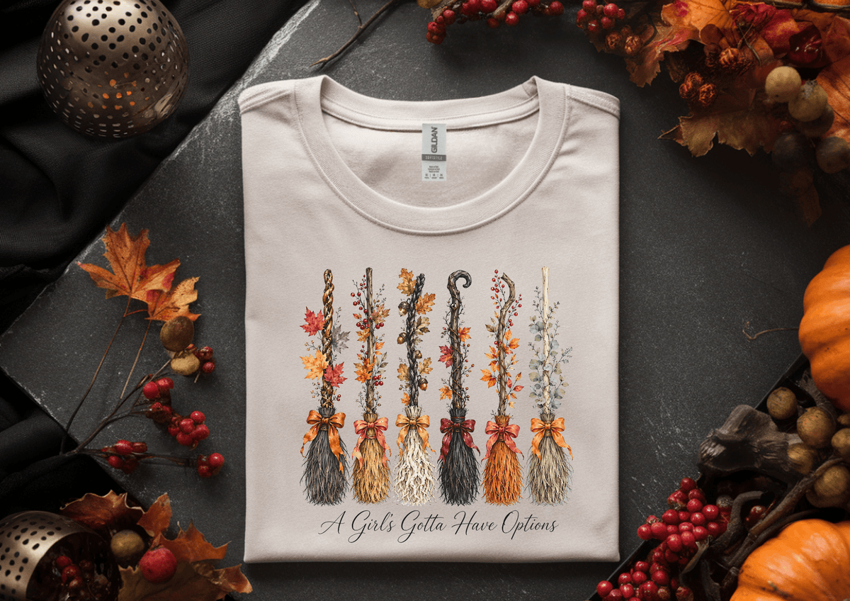 Witch Brooms Crewneck Sweatshirt —  Floral Brooms Fall Graphic - Westport Cove
