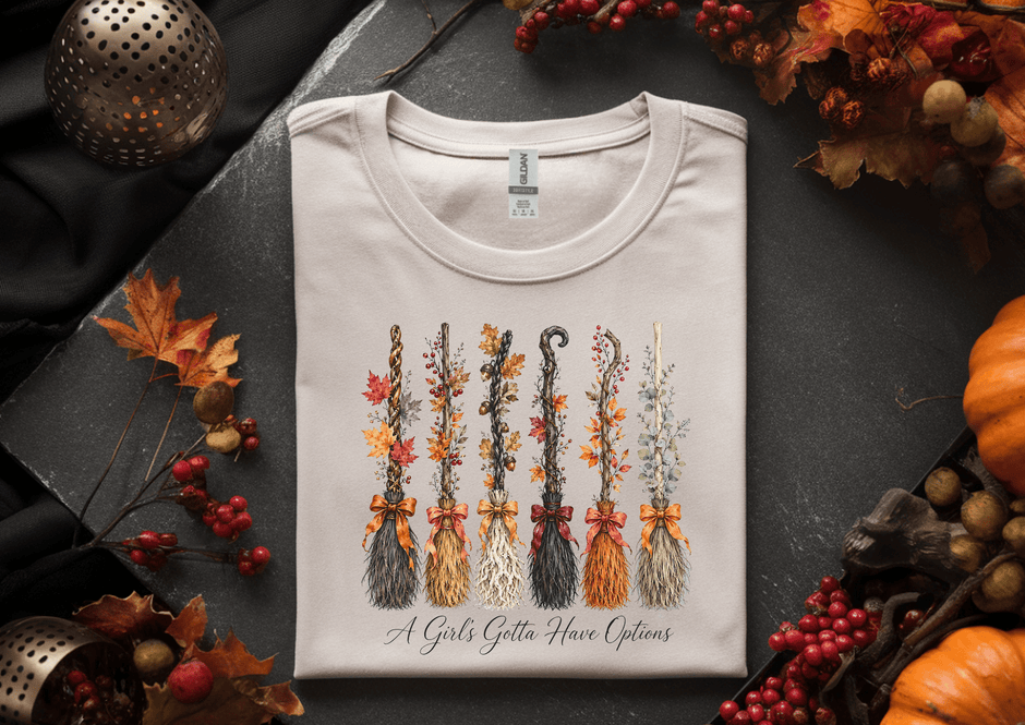 Witch Brooms Crewneck Sweatshirt —  Floral Brooms Fall Graphic - Westport Cove