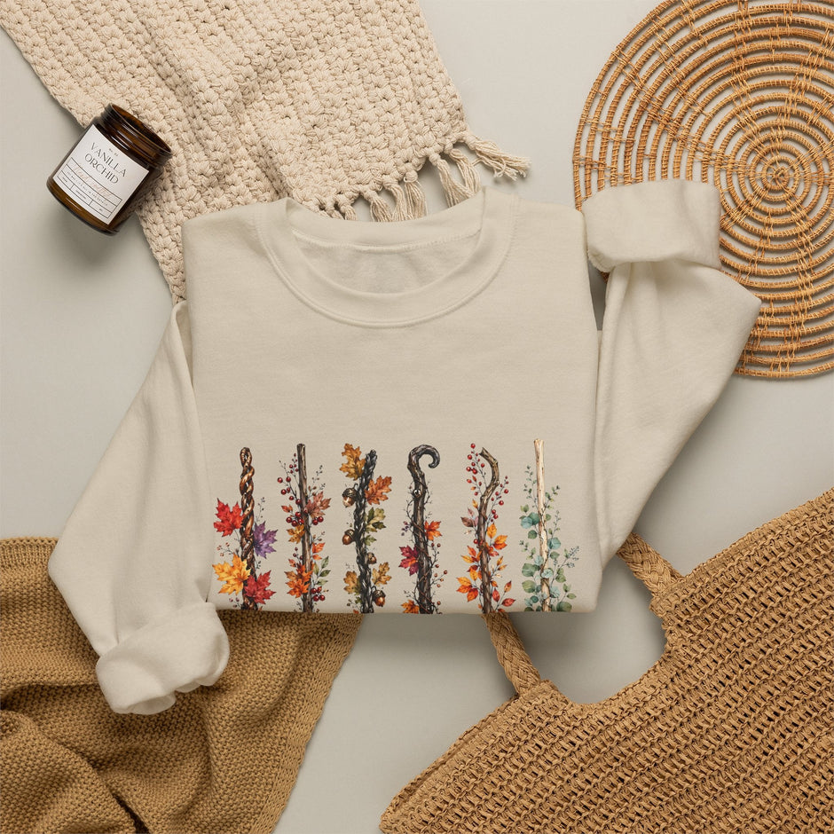 Witch Brooms Crewneck Sweatshirt —  Floral Brooms Fall Graphic - Westport Cove